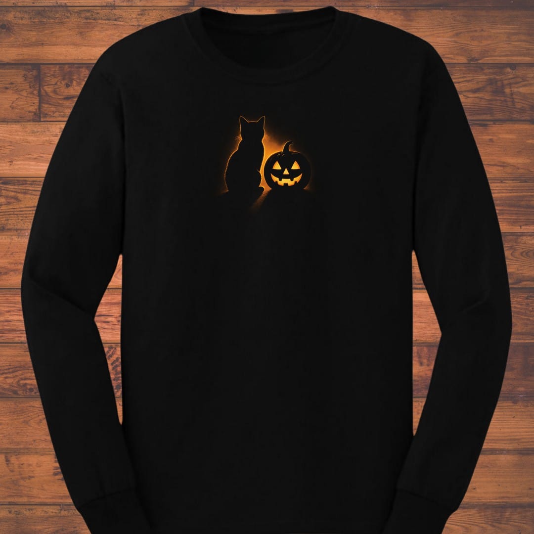 Cat and Pumpkin Long Sleeve T-Shirt
