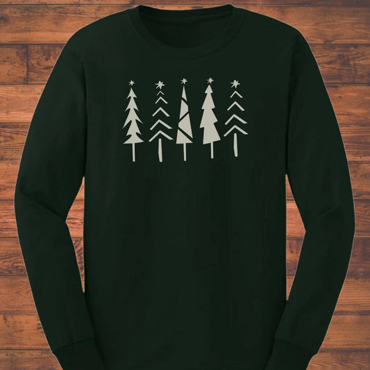 Starry Pine Silhouette Long Sleeve T-Shirt