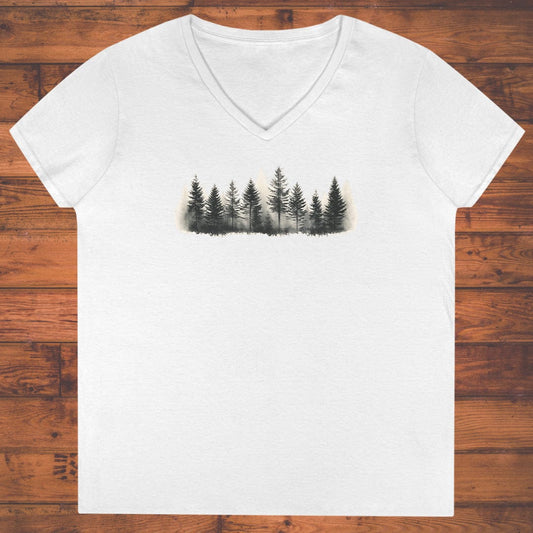 Foggy Treeline Ladies' V-Neck