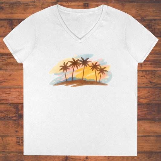 Pastel Palms Ladies' V-Neck