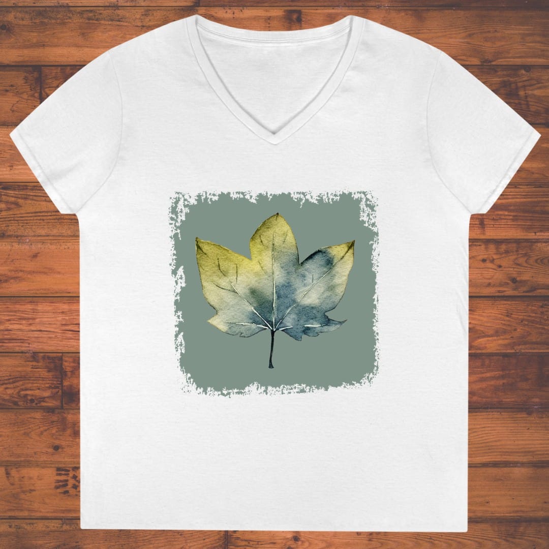 Aqua Sombra Leaf Ladies' V-Neck