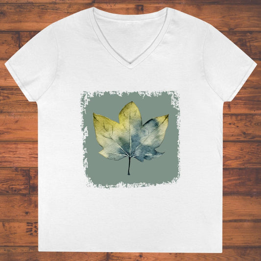 Aqua Sombra Leaf Ladies' V-Neck