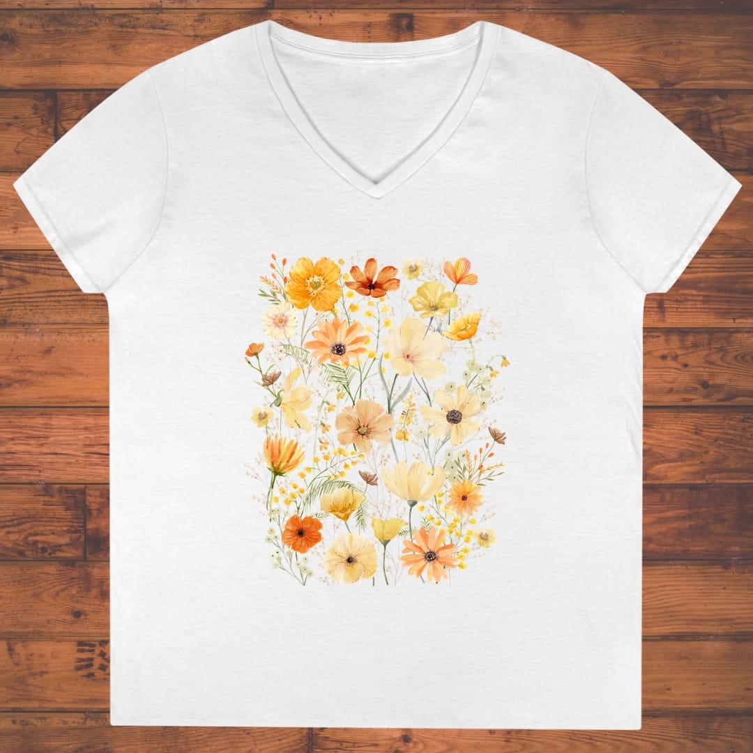 Sunlit Blossom Symphony Ladies' V-Neck