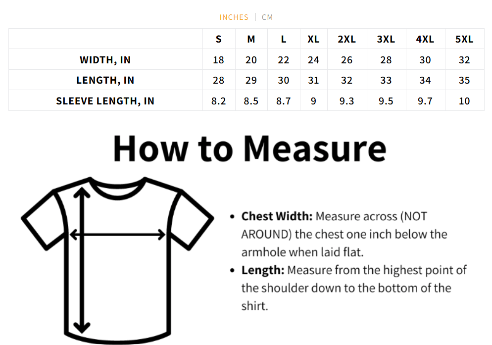 T-Shirt size chart